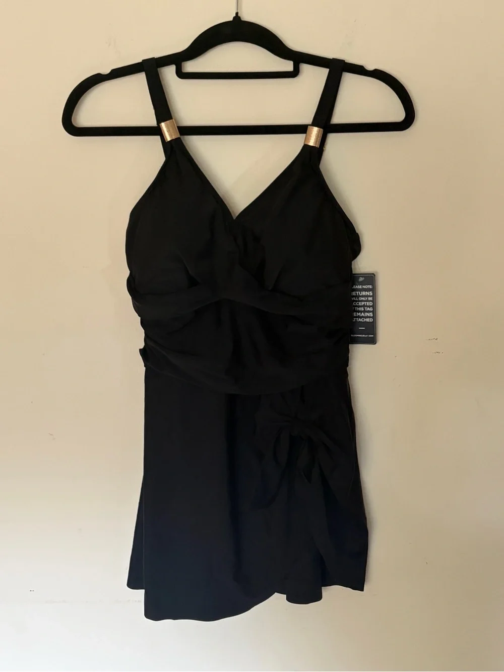 Gold Metal Tie Knot One Piece Bathingsuit Tummy Control Swimdress